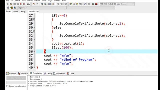 Text Color and Delay in C++ Using Dev C++