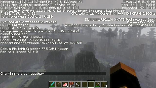 2019 MacBook Pro 15 inch Radeon Pro 560x Minecraft 1.12.2 Shaders Test