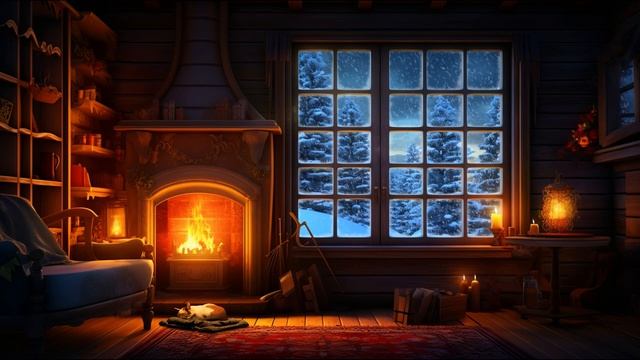 Classic Jazz Music for Good Mood-Snow Storm in Cozy Winter Ambience with Fireplace смотреть онлайн