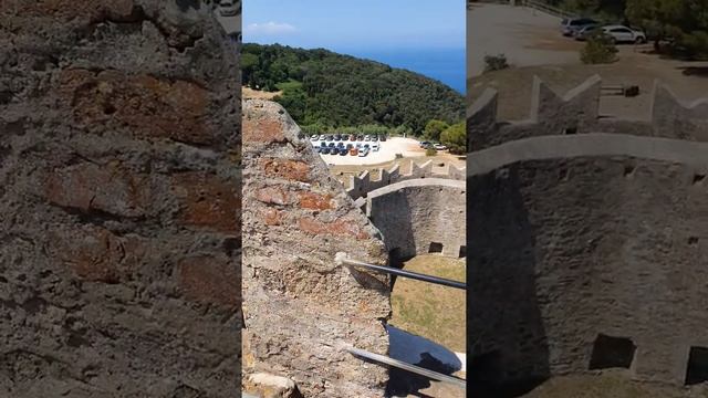 Pia on top of the castle's tower in Populonia