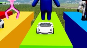 Big & Small Cars vs Fresh Fruits with Slide Color - TRANSPORT COLORED CAR with TRACTOR - BeamNG.Fur