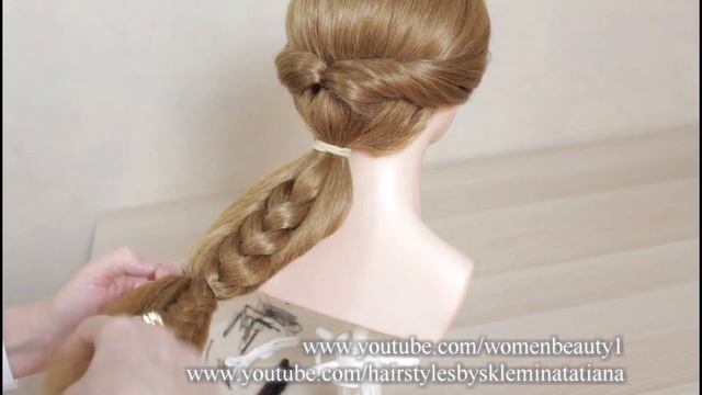 Прическа на средние и длинные волосы. Низкий пучок. Легкая прическа. смотреть онлайн