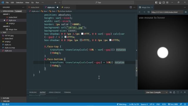 Create 3D Cube box animation in HTML SASS JavaScript смотреть онлайн
