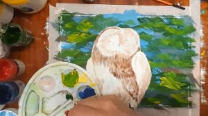 Как легко нарисовать сову. Рисуем сову поэтапно. Рисуем сову гуашью. Правополушарное рисование.