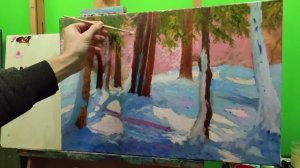 Как рисовать нежный,яркий зимний пейзаж |как рисовать зимний снежный лес с проблесками солнца #art