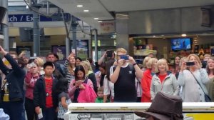 Flash mob sings Wish You Were Here by Pink Floyd at Heuston Station, Dublin.
