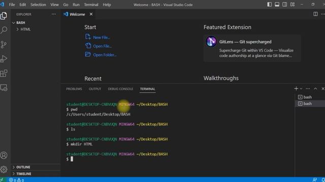 Git Bash Commands in VsCode - Linux Commands