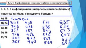 3, 4, 5, 6 цифрларынан неше үш таңбалы сан құрауға болады | Математикалық сауаттылық | ҰБТ дайындық