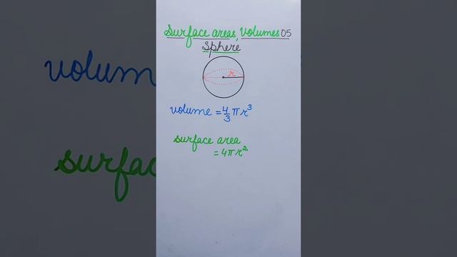 Formula for Volume of Sphere = 4/3 pie r cube l Surface Area Sphere= 4 pie r square l Don't Memoriz