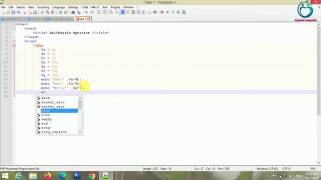 Operators in php | Arithmetic operator | Part-6 | Web development in php | Kishor Baraiya
