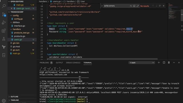 RESTful API in Golang using Echo - Users endpoint for authentication and mongodb index example смотреть онлайн