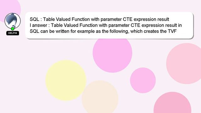 SQL : Table Valued Function with parameter CTE expression result