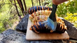 Баклажаны с беконом на углях.Готовим в лесу.