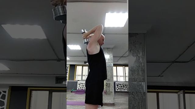 Жим гантелей из-за головы. Трицепс плеча. Фитнес. Силовой тренинг. Развитие силы и выносливости.