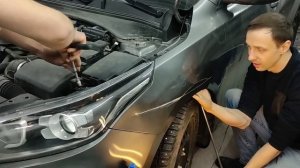 KIA Cerato Выравнивание крыла PDR инструментом с последующим окрашиванием.