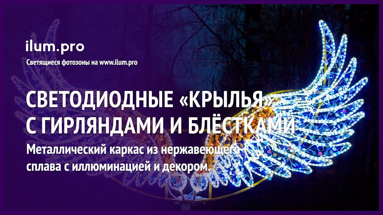Сине-золотая фотозона «Крылья» со светодиодными гирляндами и блёстками / Айлюм Про