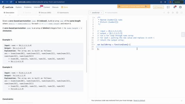 LEETCODE SOLUTION 1920 | Build Array from Permutation| Leetcode for BEGINNERS | EASY | Javascript