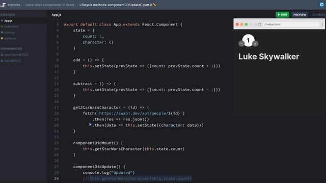 Preventing infinite loops in componentDidUpdate() ✏️ | Class Components in React tutorial смотреть онлайн
