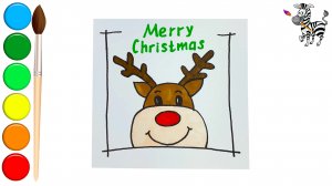 Как нарисовать Новогоднюю открытку с веселым оленем / Рисунки для детей 👧👦