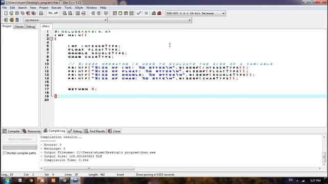 C Program to Find the Size of int, float, double and char #cprogramming
