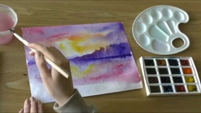 Рисование по мокрому листу ПЕЙЗАЖ смотреть онлайн