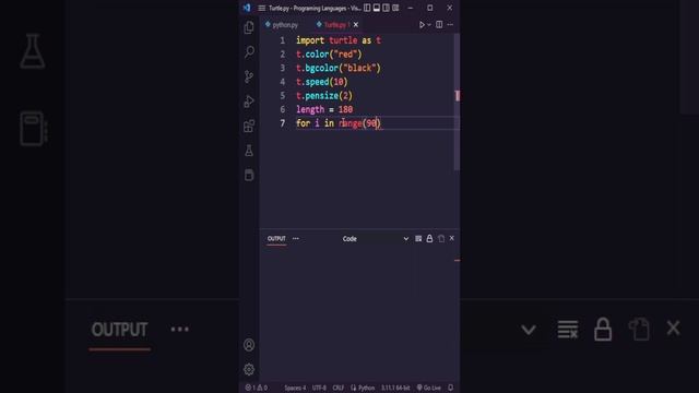 Drawing a spiralling Square from Big to Small Using Turtle In Python