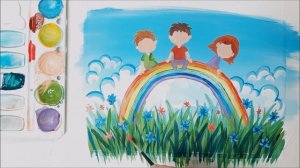 КАК НАРИСОВАТЬ РИСУНОК НА ДЕНЬ ЗАЩИТЫ ДЕТЕЙ ! 1 ИЮНЯ!!! ПРОСТОЕ ПОЭТАПНОЕ РИСОВАНИЕ ГУАШЬЮ.