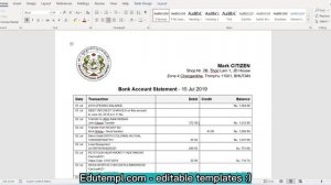 Bhutan T banking statement template in Word and PDF format