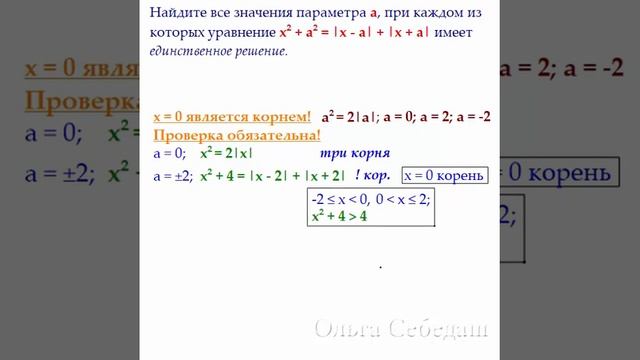 Параметр. Чётная функция и единственное решение