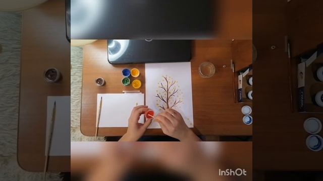 Дистанционное занятия по рисованию ватными палочками "Осеннее дерево".