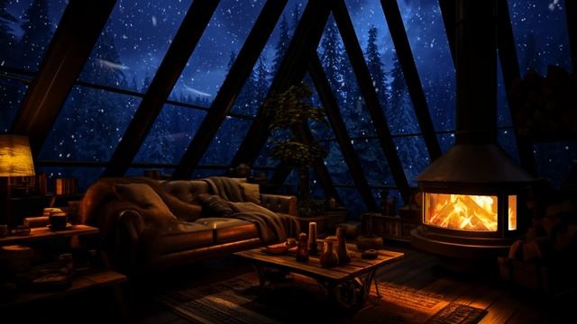 Sound Of Fire With Fireplace In Room, Wind And Snow Outside | Fire Sound | Wind Snow смотреть онлайн