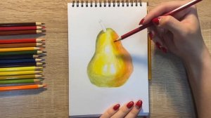 Рисунок цветными карандашами груши | Поэтапная срисовка для начинающих