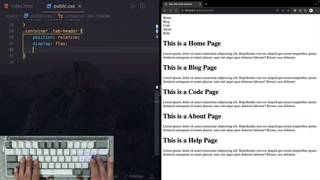 ASMR Programming - Tabs With Slide Indicator With Javascript - No Talking
