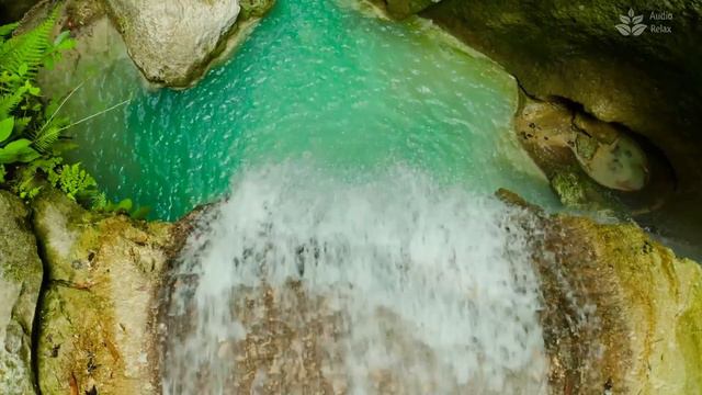 Calming Mountain Waterfall. Top view. 10 hours. White noise for sleeping.