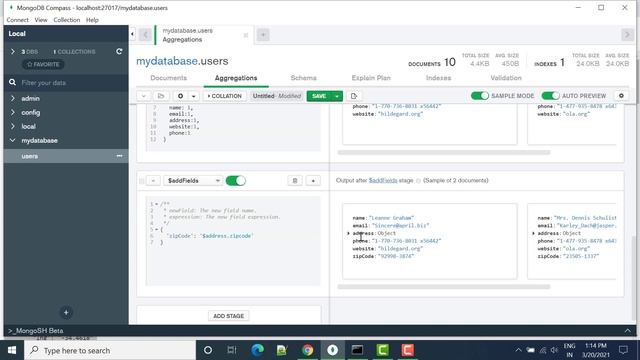 MongoDB Compass Aggregation | $addFields смотреть онлайн