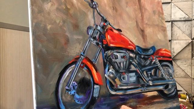 РИСУЕМ МОТОЦИКЛ! Oil Painting! DRAWING A MOTORCYCLE!