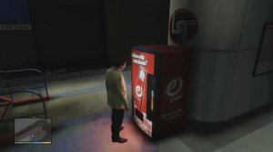 GTA V Michael drinking soda from the vending machine in Portola drive subway station