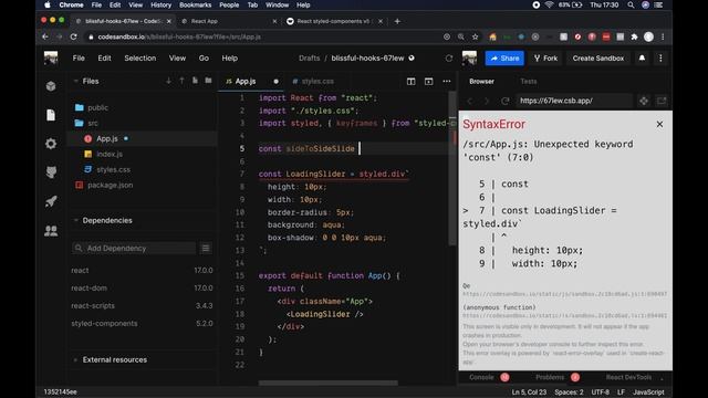React styled components neon loading slider animation tutorial ?