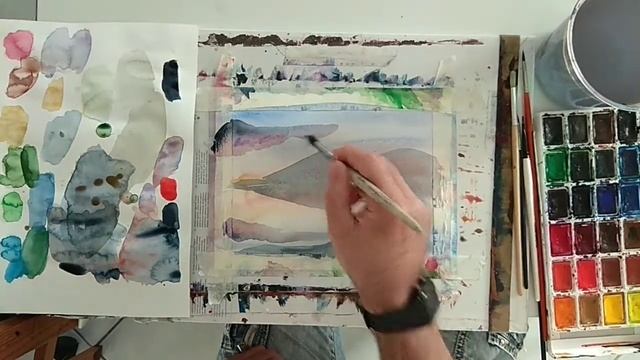 20 урок для начинающих , акварель. "На озере" смотреть онлайн