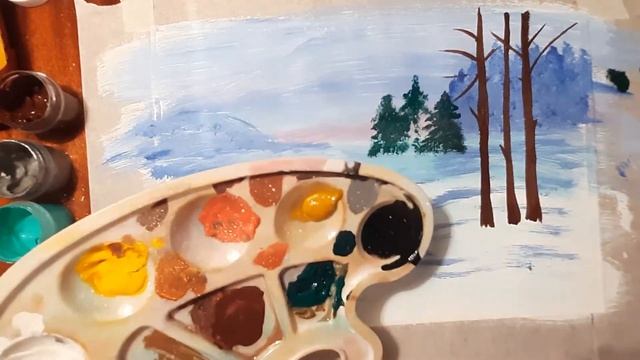 Как легко нарисовать лесную опушку зимним вечером. Правополушарное рисование, зимний пейзаж.