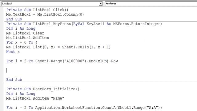 Listbox Use KeyPress procedure Userform Excel VBA