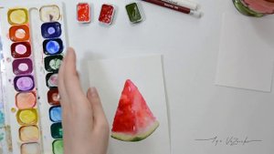 Как нарисовать арбуз акварелью, пошаговый рисунок с инструкцией, how to draw watermelon