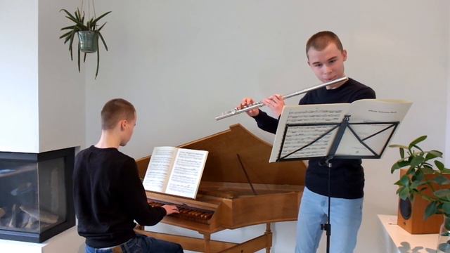 Bach: Andante from flute sonate in E minor - Luuk Torn & Mees Torn - spinet & flute смотреть онлайн