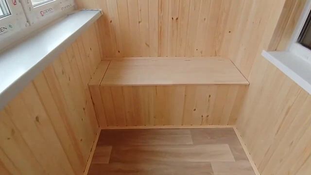 Отделка балкона вагонкой,ящик-сидение...