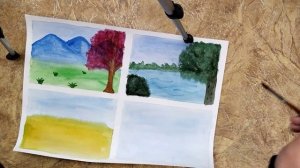 акварельный пейзаж рисунок четыре сезона лето осень весна зима