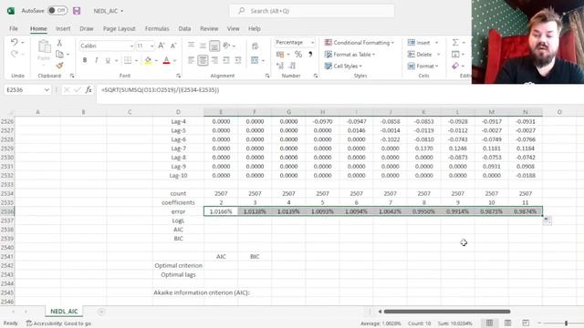 Optimal lag length: Akaike and Bayesian information criteria (Excel) смотреть онлайн