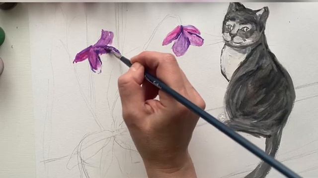 Рисуем котика гуашью#артстудияольгистуканрадуга #рисуемвместе