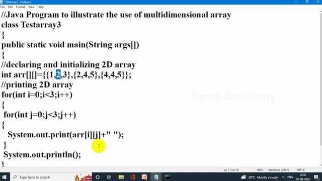 Learn Java - Part 22 | Multi Dimensional Arrays | Java Tutorial in Tami | தமிழ் அகாடமி
