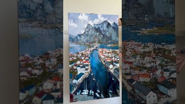 North beauty Lofoten Original Oil painting (2023) 60x100 cm by Valiulina