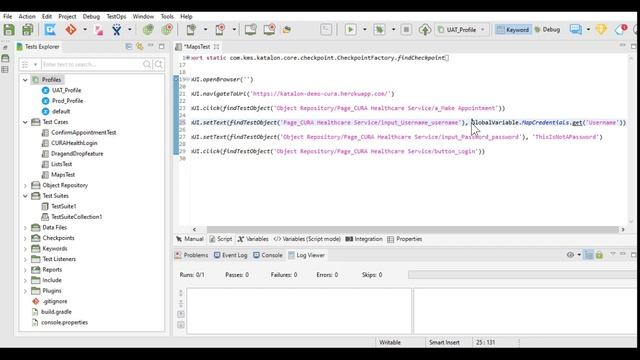 Katalon Studio - Global Variables - Maps and Lists